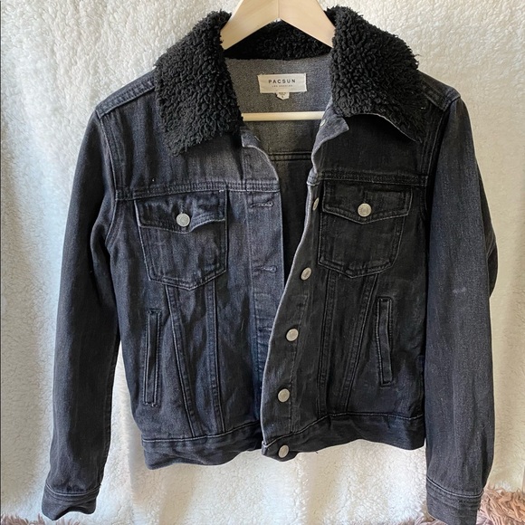 PacSun Sherpa Jean Jacket - SZ: S - CL: Black - Picture 2 of 4